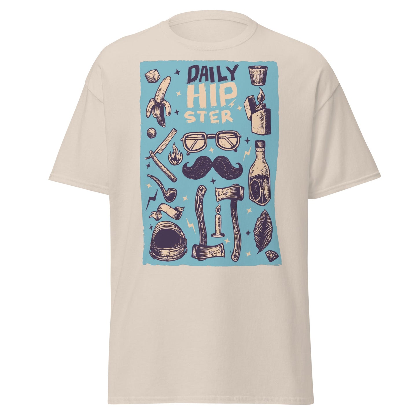 Vintage Hipster Style Sketch T-Shirt - Natural - T-Shirts Online