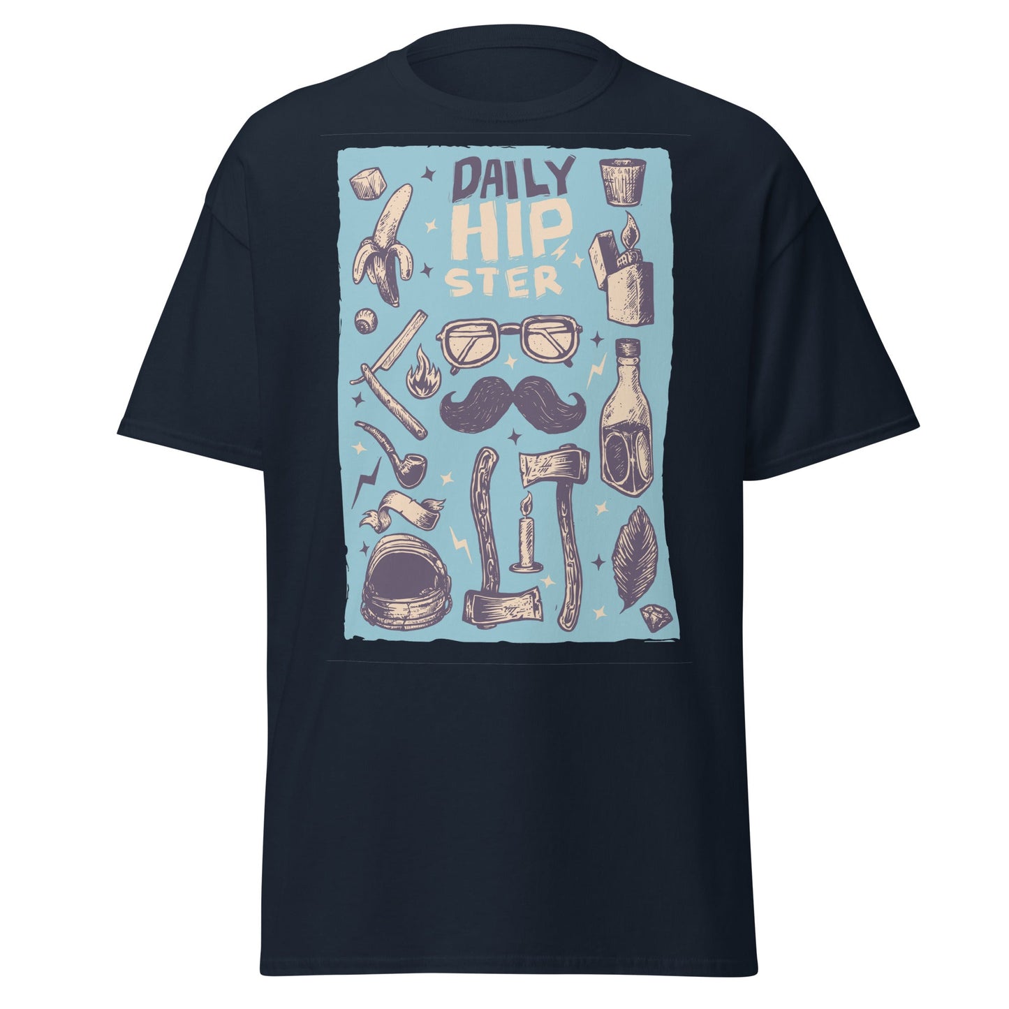 Vintage Hipster Style Sketch T-Shirt - Navy - T-Shirts Online