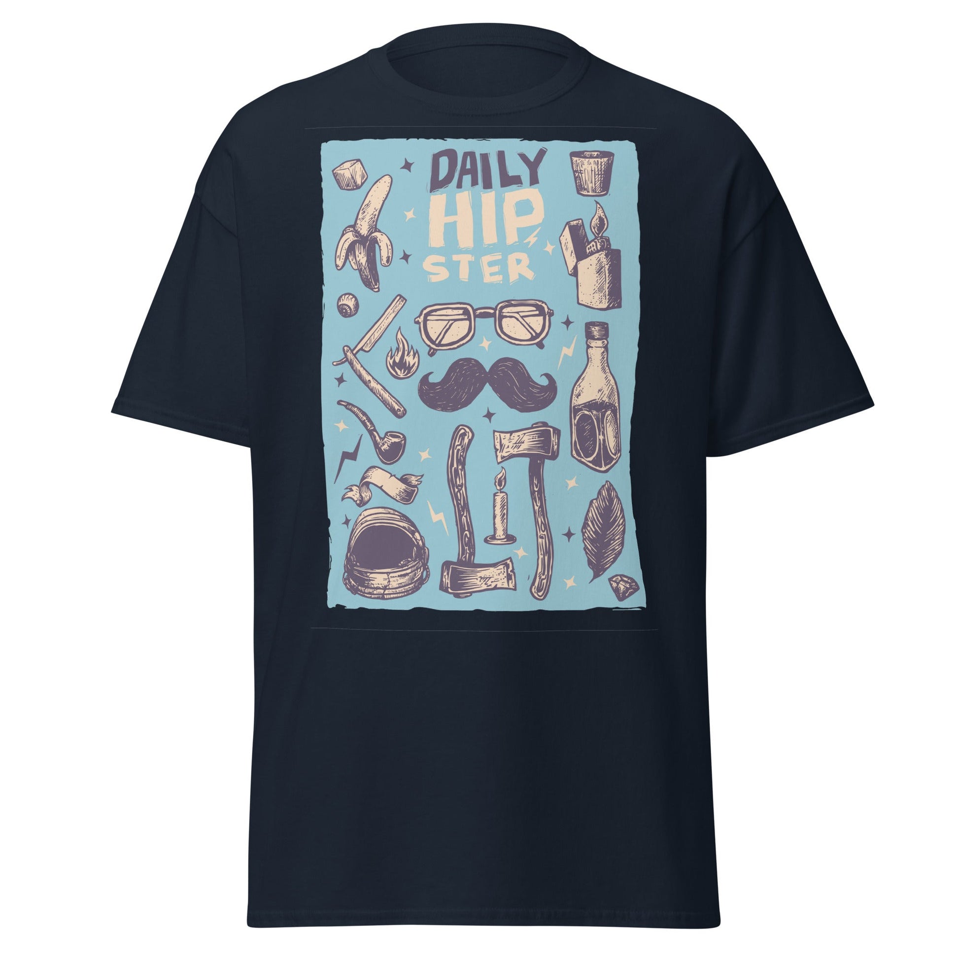 Vintage Hipster Style Sketch T-Shirt - Navy - T-Shirts Online
