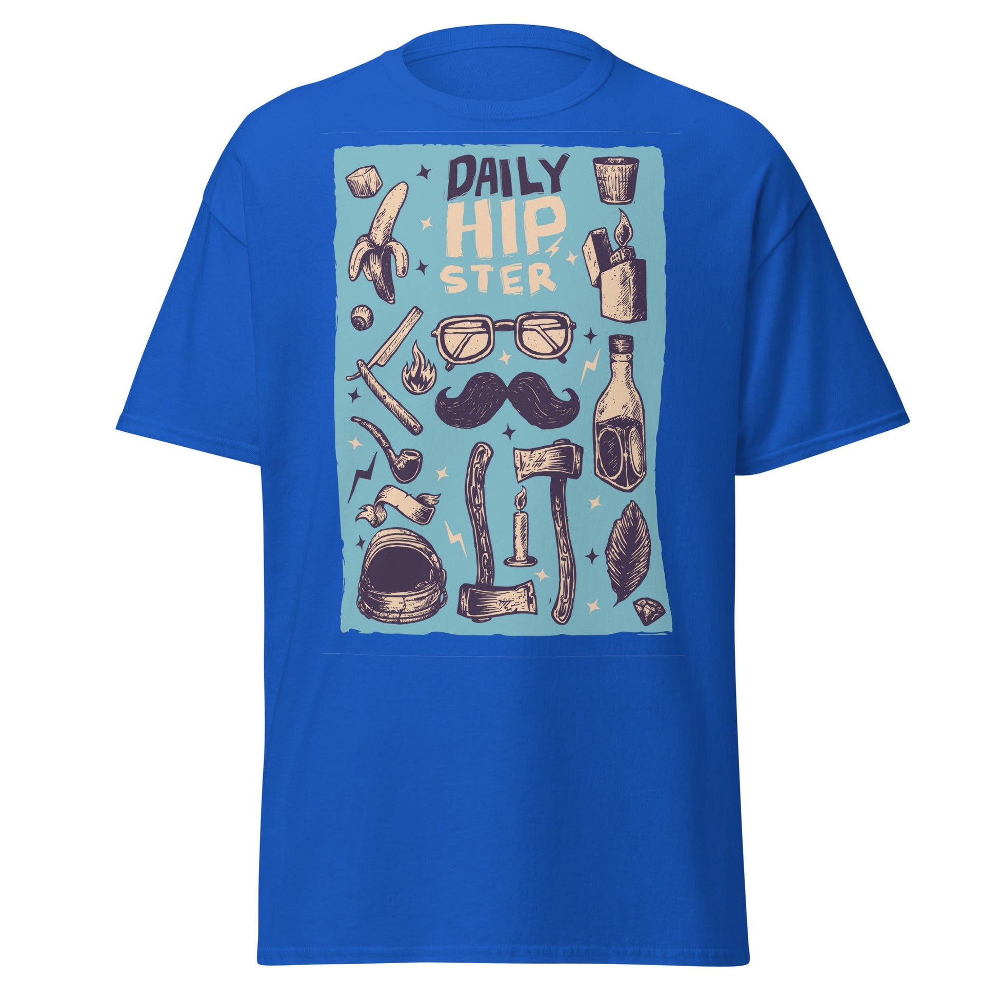 Vintage Hipster Style Sketch T-Shirt - Royal - T-Shirts Online