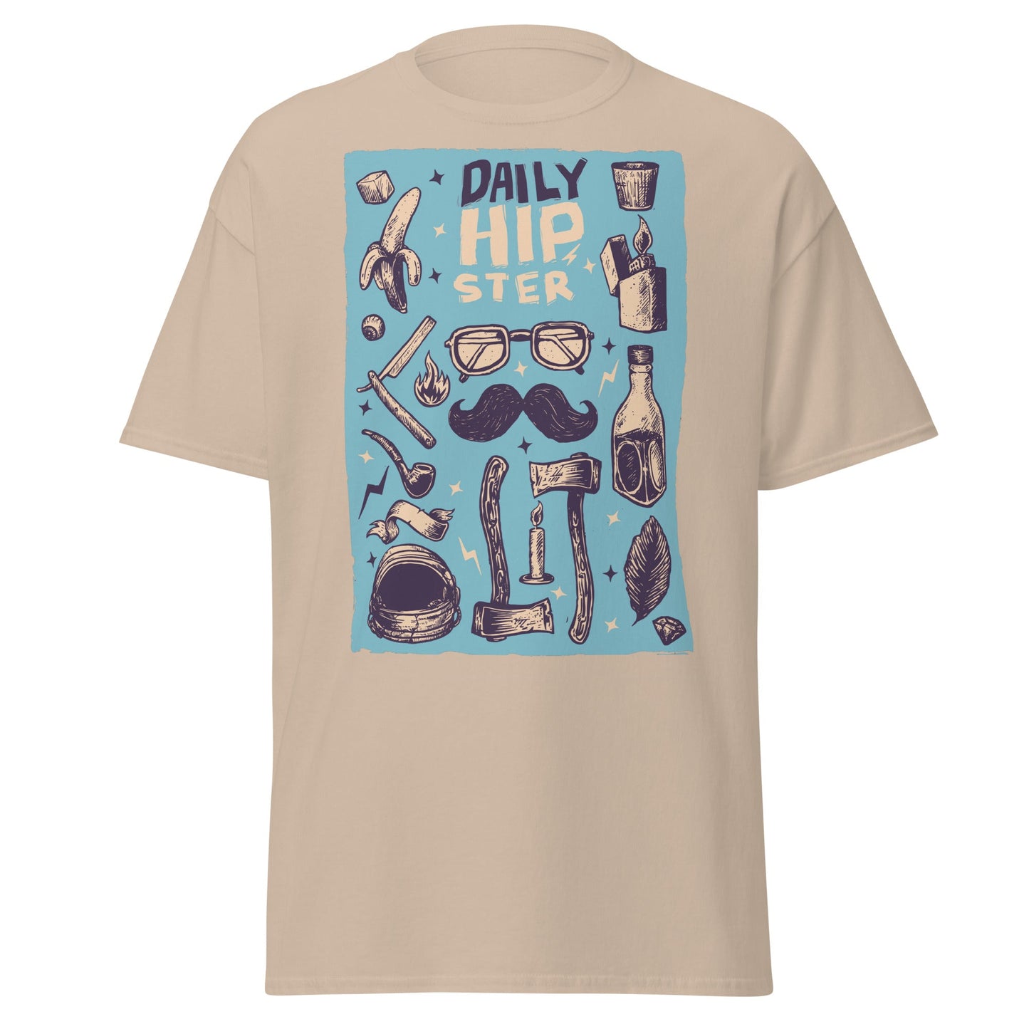 Vintage Hipster Style Sketch T-Shirt - Sand - T-Shirts Online