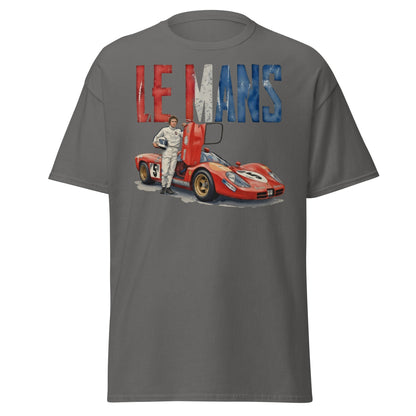 Vintage Le Mans Racing T-Shirt | Classic Red Race Car Tee - Charcoal - T-Shirts Online