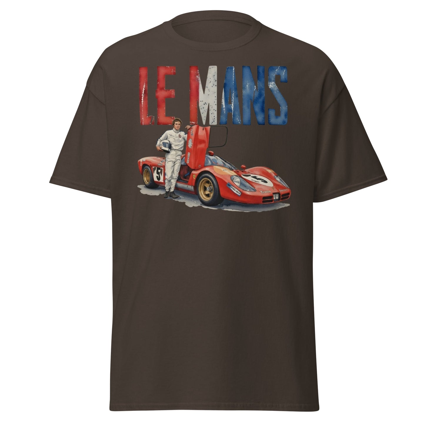 Vintage Le Mans Racing T-Shirt | Classic Red Race Car Tee - Dark Chocolate - T-Shirts Online