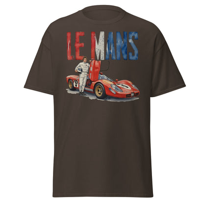 Vintage Le Mans Racing T-Shirt | Classic Red Race Car Tee - Dark Chocolate - T-Shirts Online