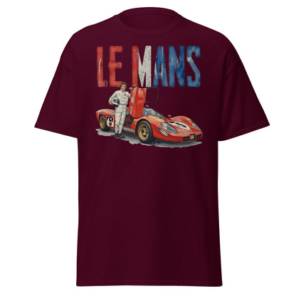 Vintage Le Mans Racing T-Shirt | Classic Red Race Car Tee - Maroon - T-Shirts Online