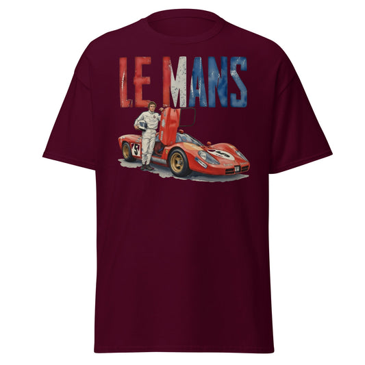 Vintage Le Mans Racing T-Shirt | Classic Red Race Car Tee - Maroon - T-Shirts Online