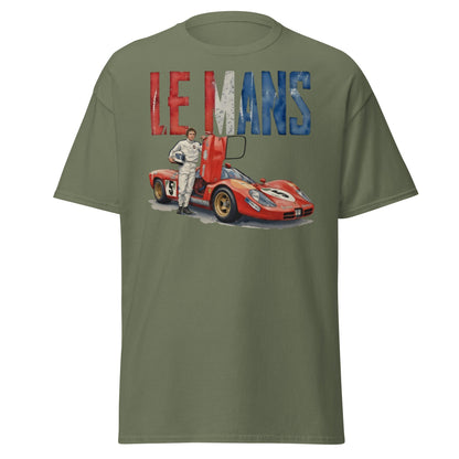 Vintage Le Mans Racing T-Shirt | Classic Red Race Car Tee - Military Green - T-Shirts Online