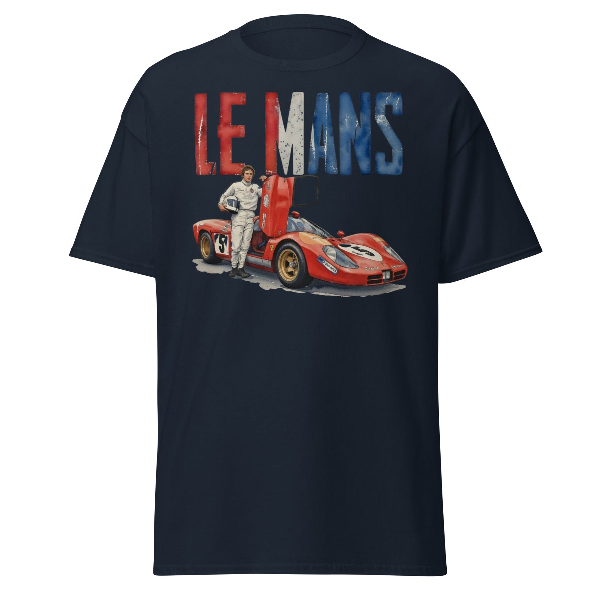 Vintage Le Mans Racing T-Shirt | Classic Red Race Car Tee - Navy - T-Shirts Online