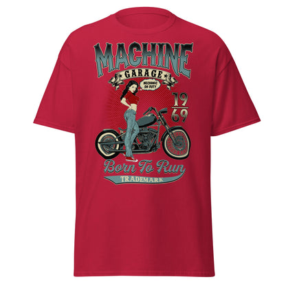 Vintage Pin - Up Biker T-Shirt - Born To Run 1969 - Cardinal - T-Shirts Online