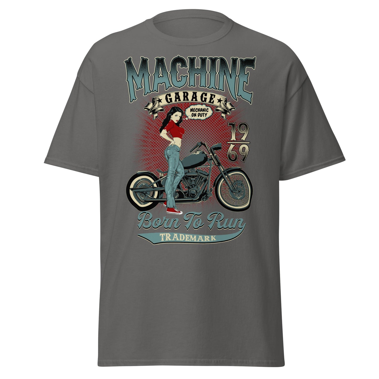 Vintage Pin - Up Biker T-Shirt - Born To Run 1969 - Charcoal - T-Shirts Online