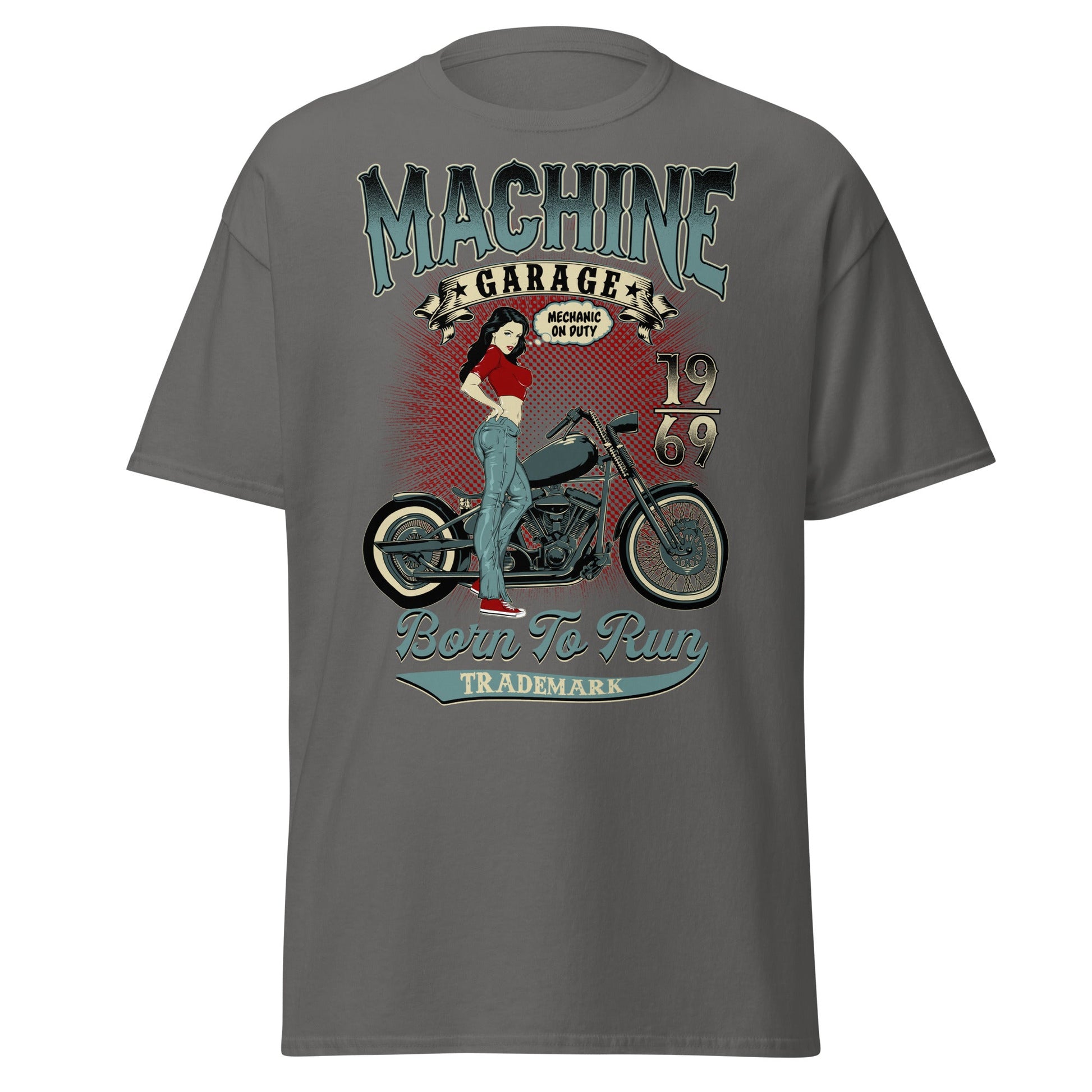 Vintage Pin - Up Biker T-Shirt - Born To Run 1969 - Charcoal - T-Shirts Online