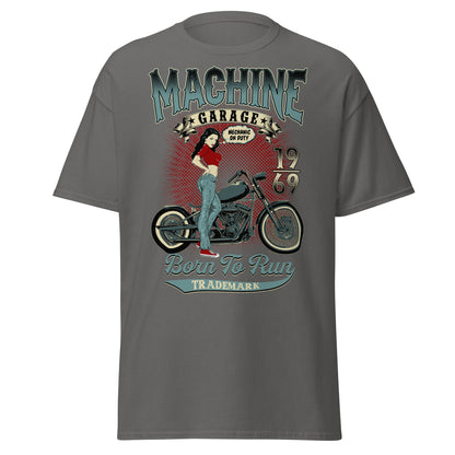 Vintage Pin - Up Biker T-Shirt - Born To Run 1969 - Charcoal - T-Shirts Online