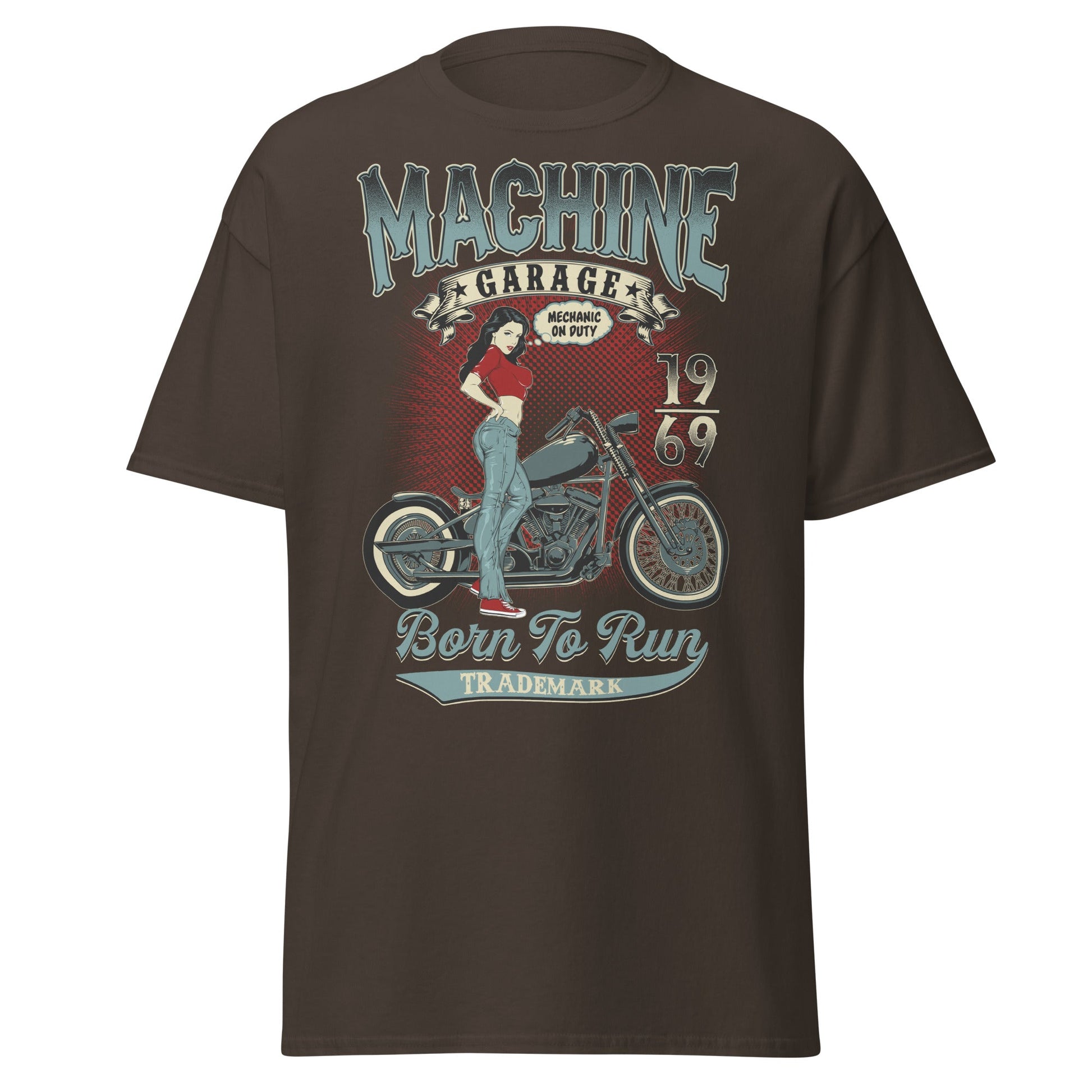 Vintage Pin - Up Biker T-Shirt - Born To Run 1969 - Dark Chocolate - T-Shirts Online