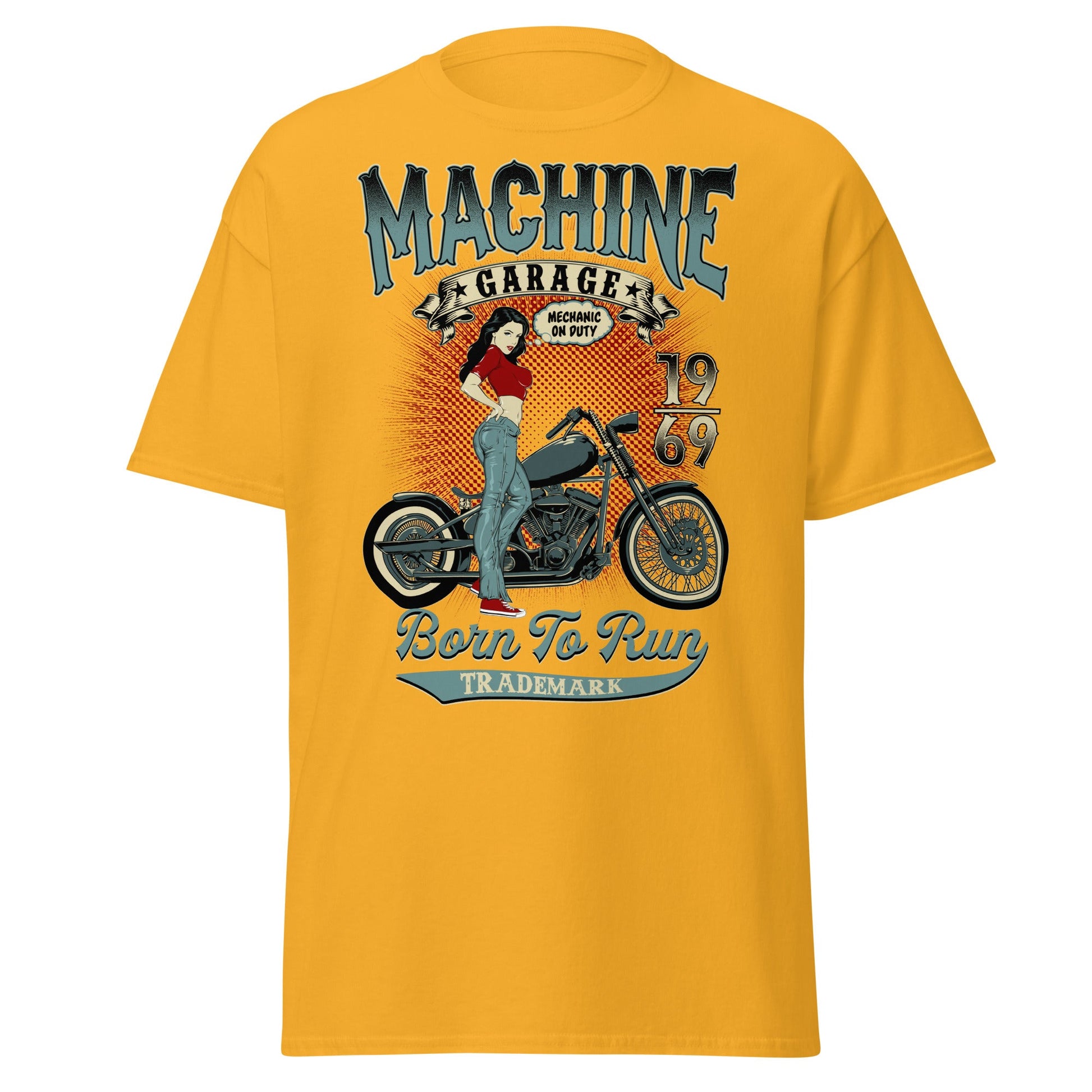 Vintage Pin - Up Biker T-Shirt - Born To Run 1969 - Gold - T-Shirts Online