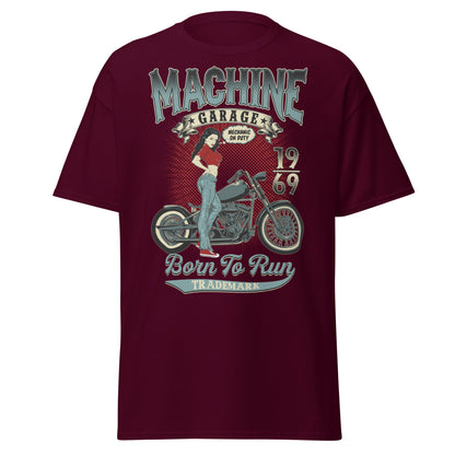 Vintage Pin - Up Biker T-Shirt - Born To Run 1969 - Maroon - T-Shirts Online