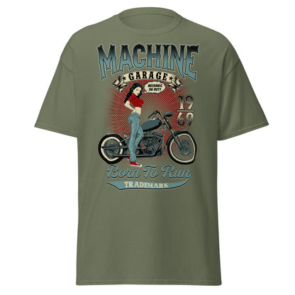 Vintage Pin - Up Biker T-Shirt - Born To Run 1969 - Military Green - T-Shirts Online