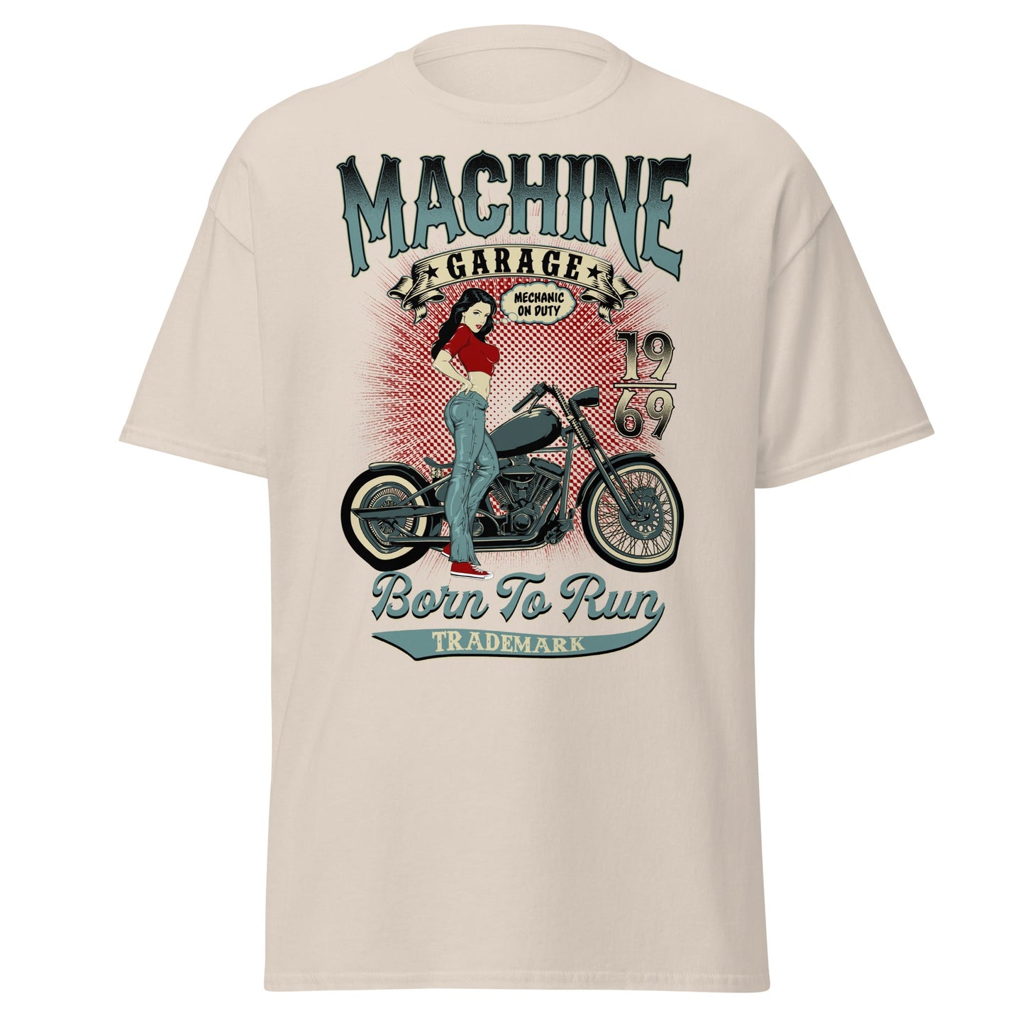 Vintage Pin - Up Biker T-Shirt - Born To Run 1969 - Natural - T-Shirts Online