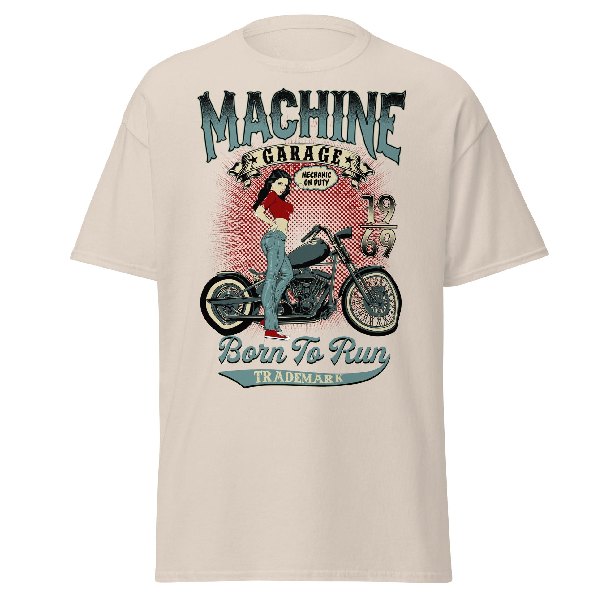 Vintage Pin - Up Biker T-Shirt - Born To Run 1969 - Natural - T-Shirts Online