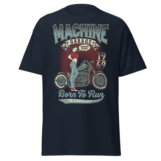Vintage Pin - Up Biker T-Shirt - Born To Run 1969 - Navy - T-Shirts Online