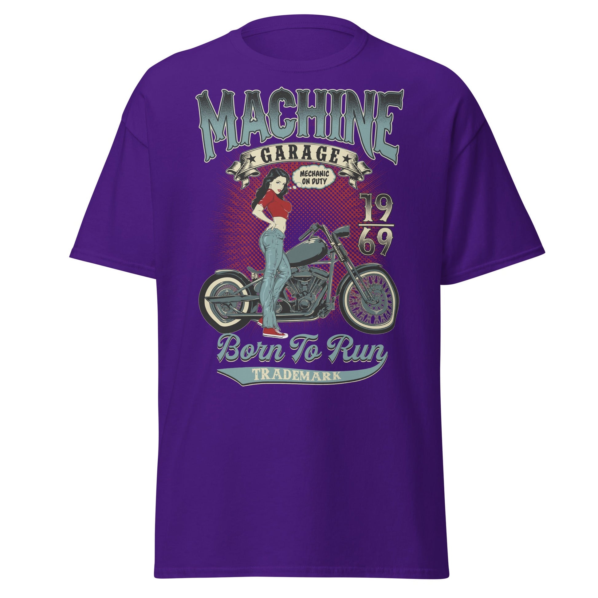Vintage Pin - Up Biker T-Shirt - Born To Run 1969 - Purple - T-Shirts Online