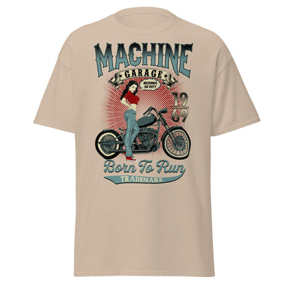 Vintage Pin - Up Biker T-Shirt - Born To Run 1969 - Sand - T-Shirts Online
