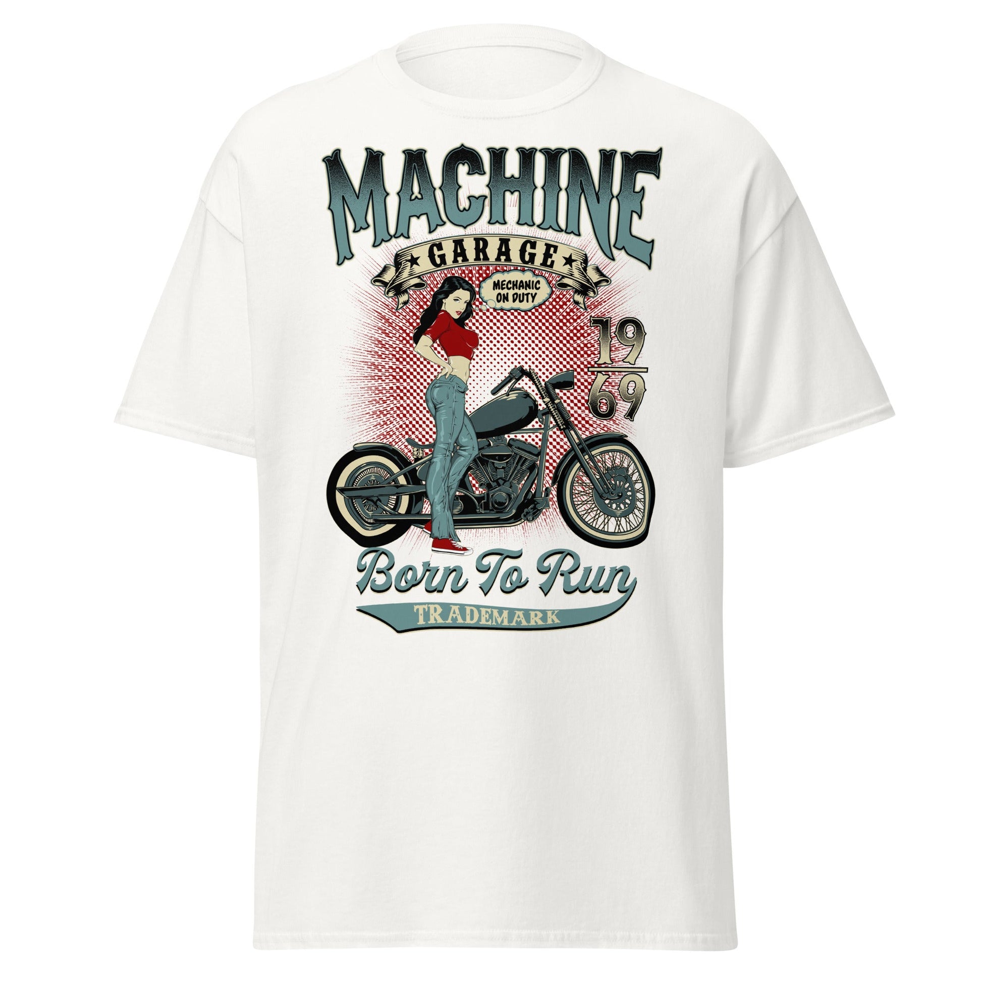 Vintage Pin - Up Biker T-Shirt - Born To Run 1969 - White - T-Shirts Online