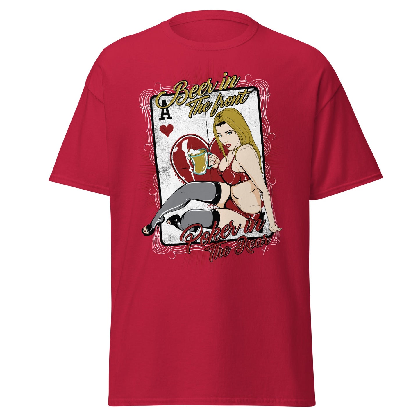 Vintage Poker Pin - Up T-Shirt: Ace of Hearts Art - Cardinal - T-Shirts Online