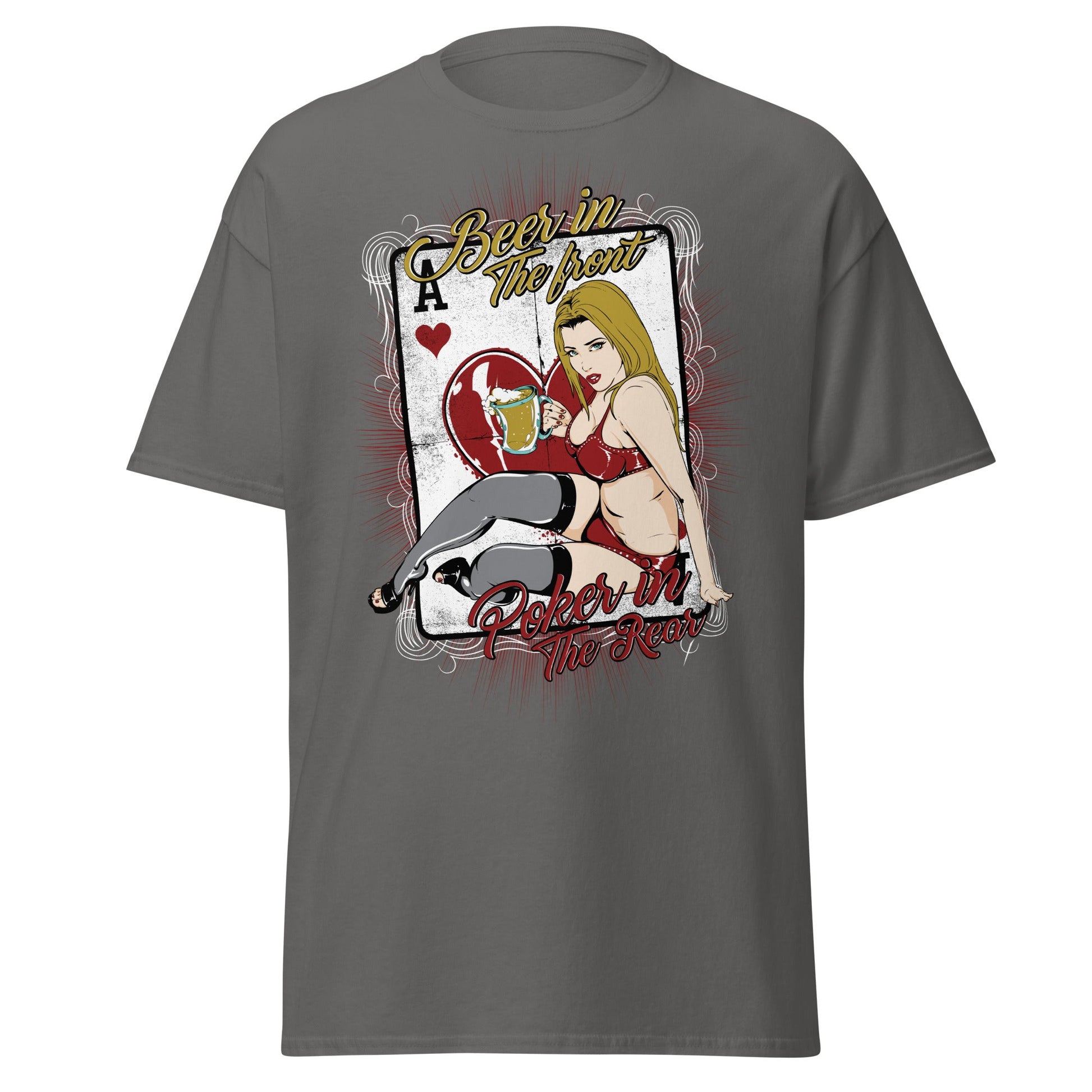 Vintage Poker Pin - Up T-Shirt: Ace of Hearts Art - Charcoal - T-Shirts Online