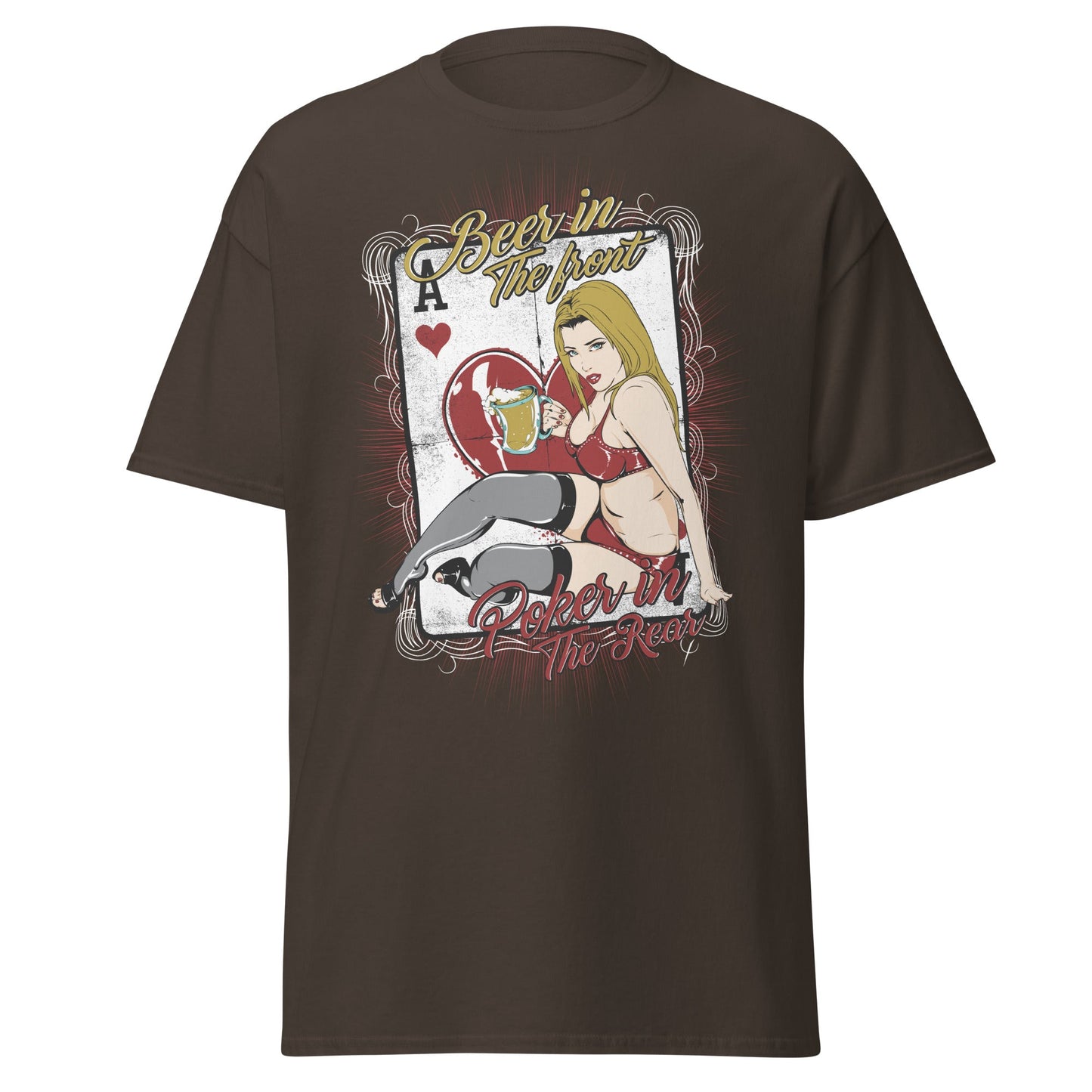 Vintage Poker Pin - Up T-Shirt: Ace of Hearts Art - Dark Chocolate - T-Shirts Online