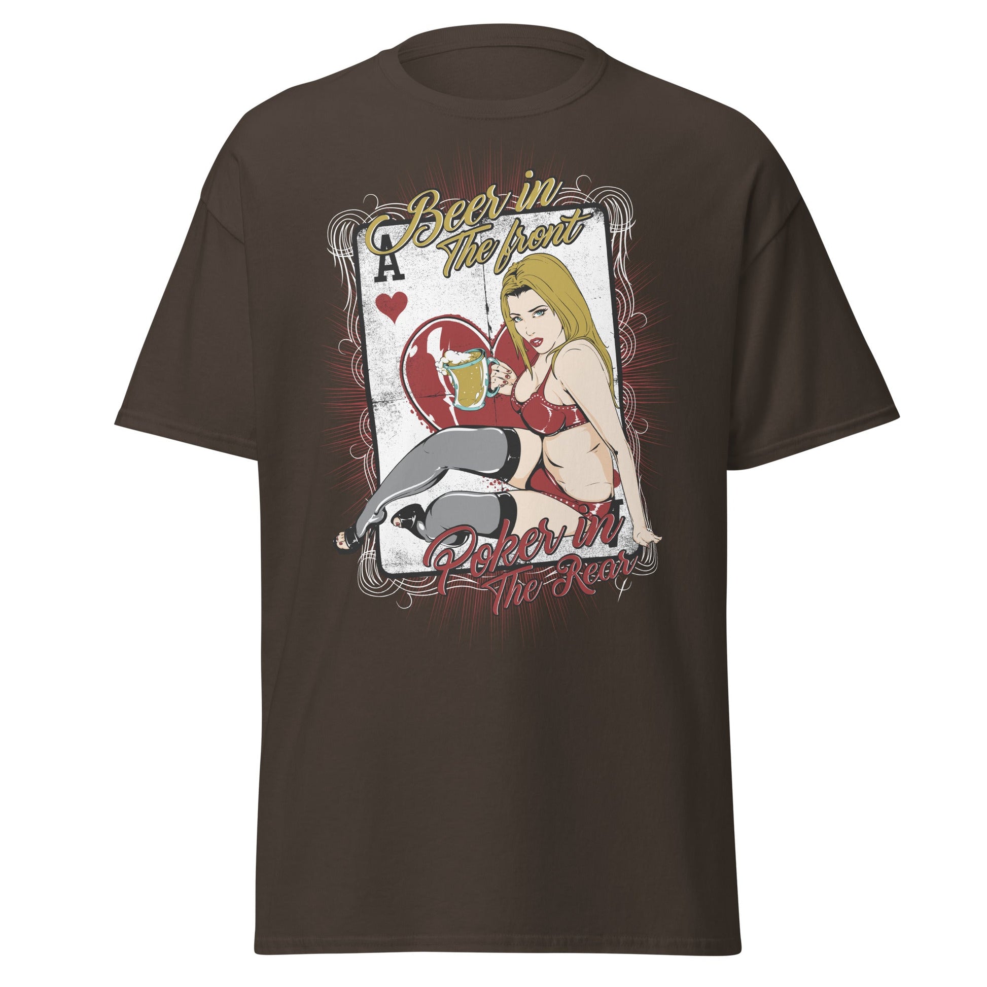 Vintage Poker Pin - Up T-Shirt: Ace of Hearts Art - Dark Chocolate - T-Shirts Online