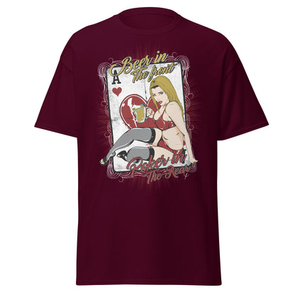 Vintage Poker Pin - Up T-Shirt: Ace of Hearts Art - Maroon - T-Shirts Online