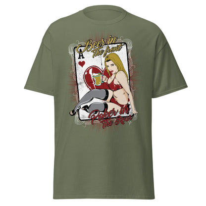 Vintage Poker Pin - Up T-Shirt: Ace of Hearts Art - Military Green - T-Shirts Online