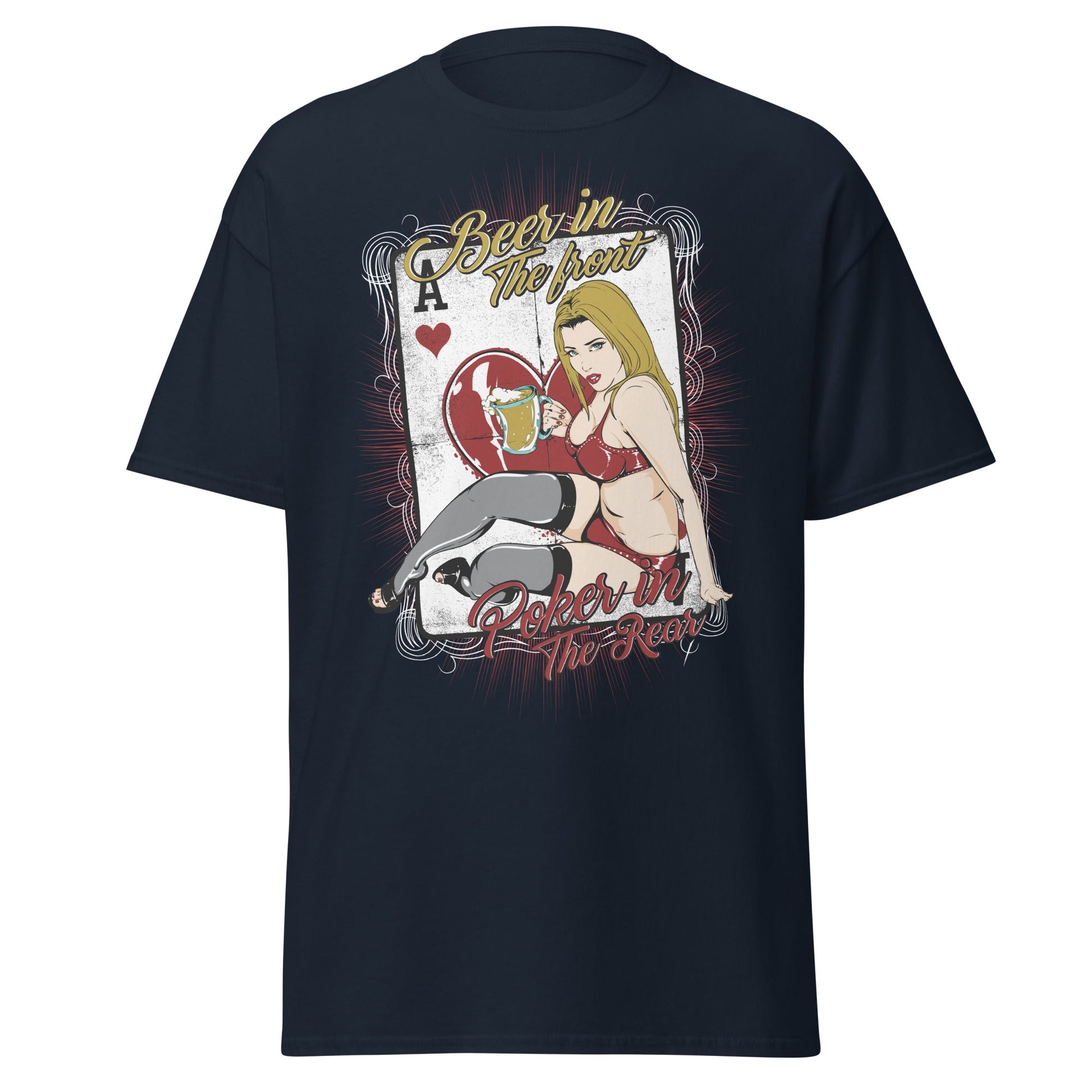 Vintage Poker Pin - Up T-Shirt: Ace of Hearts Art - Navy - T-Shirts Online