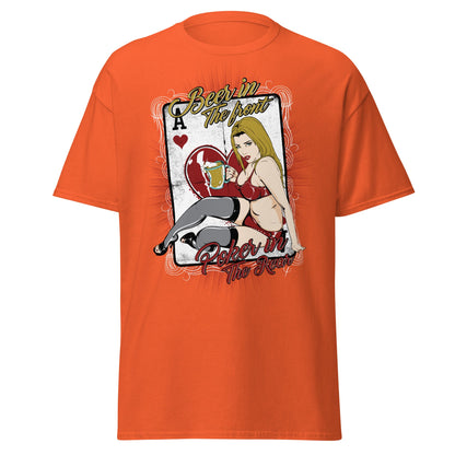 Vintage Poker Pin - Up T-Shirt: Ace of Hearts Art - Orange - T-Shirts Online