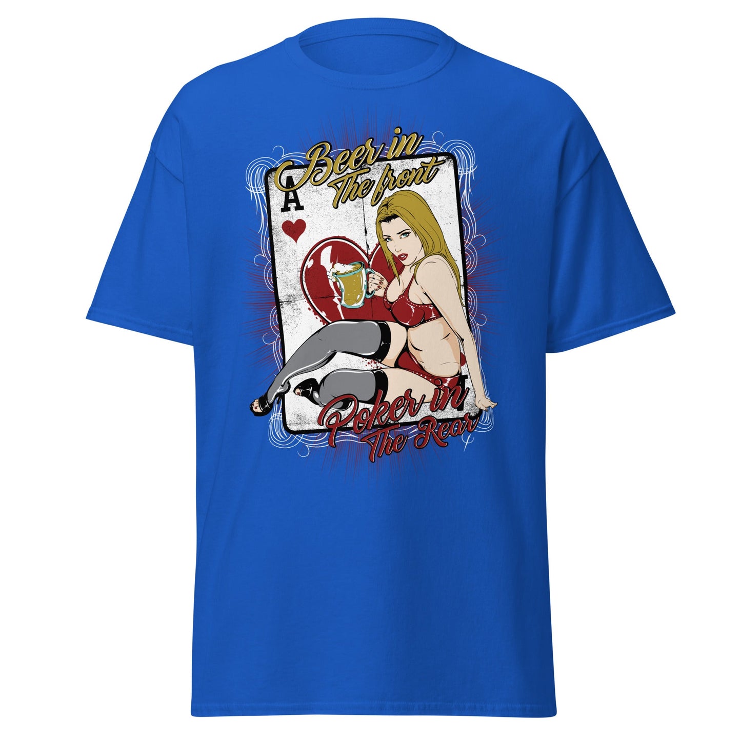 Vintage Poker Pin - Up T-Shirt: Ace of Hearts Art - Royal - T-Shirts Online