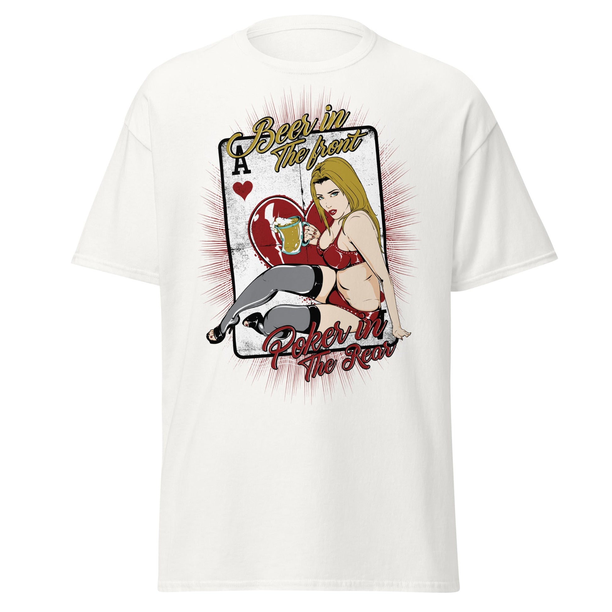 Vintage Poker Pin - Up T-Shirt: Ace of Hearts Art - White - T-Shirts Online