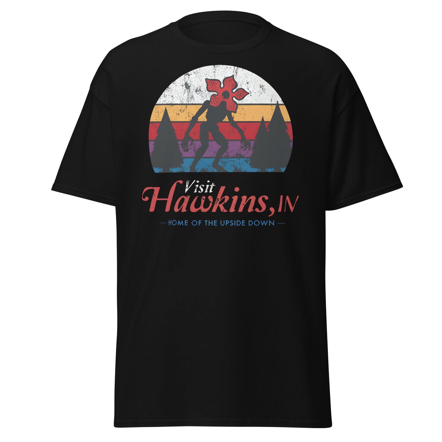 Visit Hawkins IN Home of the Upside Down T-Shirt - Black - T-Shirts Online