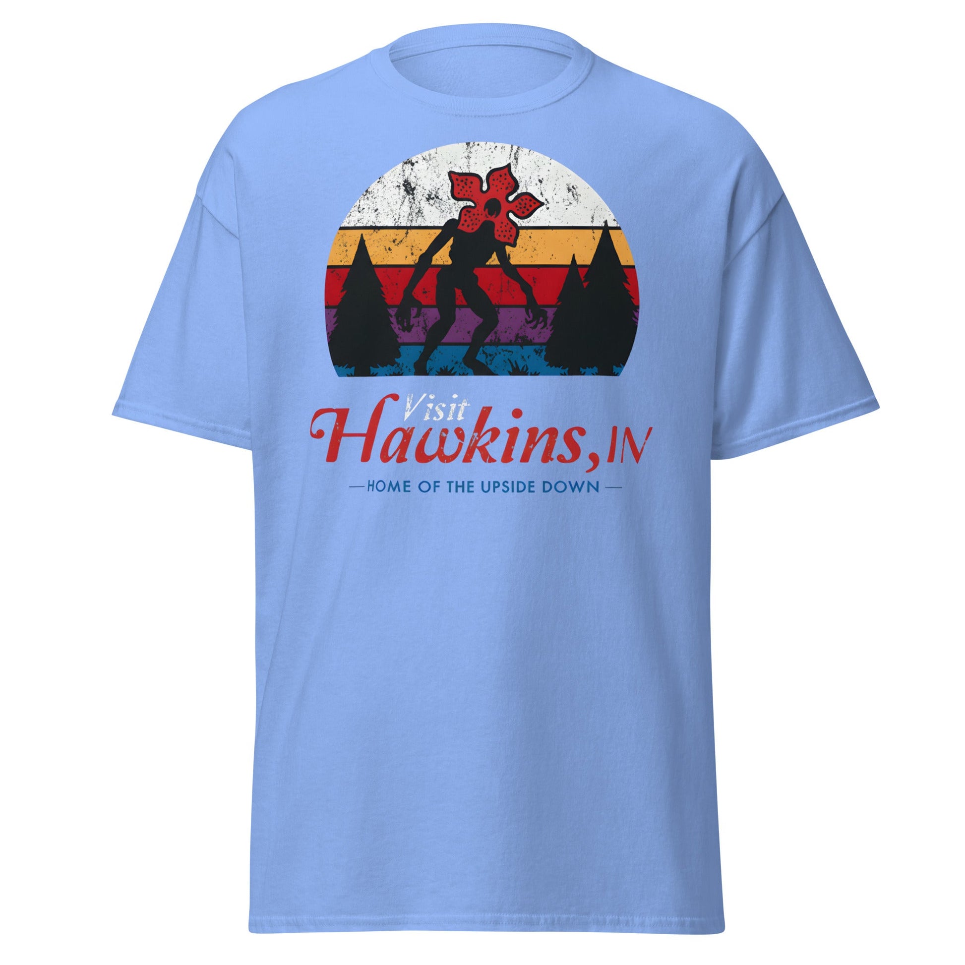 Visit Hawkins IN Home of the Upside Down T-Shirt - Carolina Blue - T-Shirts Online