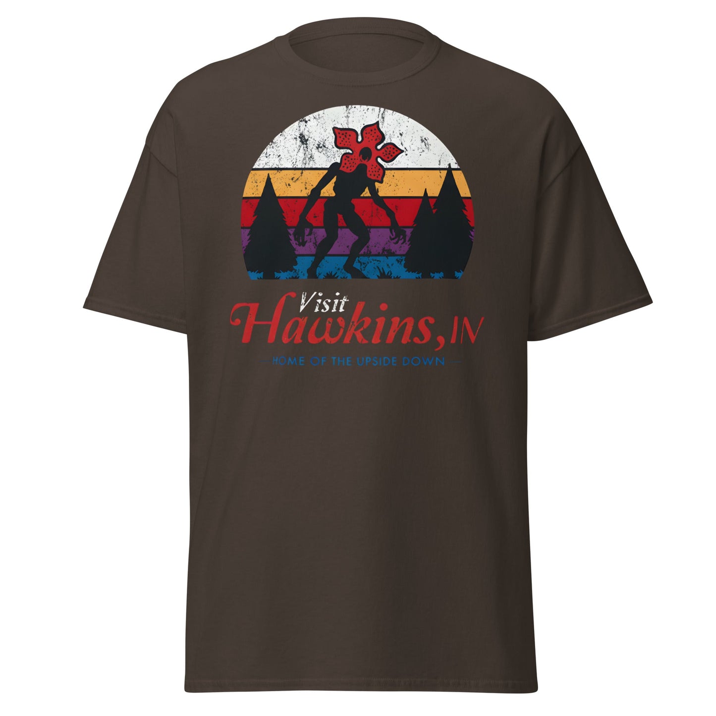 Visit Hawkins IN Home of the Upside Down T-Shirt - Dark Chocolate - T-Shirts Online
