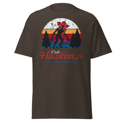 Visit Hawkins IN Home of the Upside Down T-Shirt - Dark Chocolate - T-Shirts Online