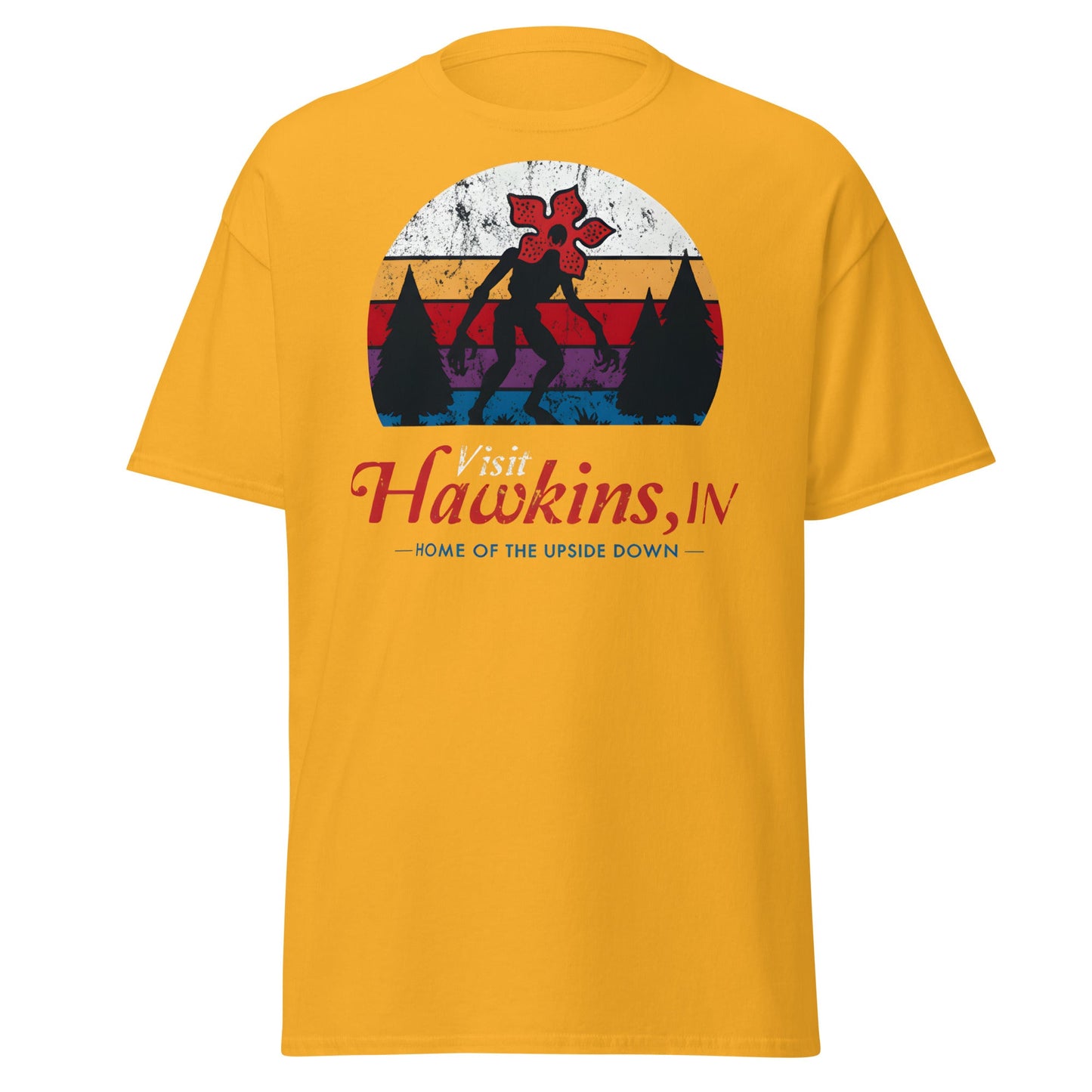 Visit Hawkins IN Home of the Upside Down T-Shirt - Gold - T-Shirts Online