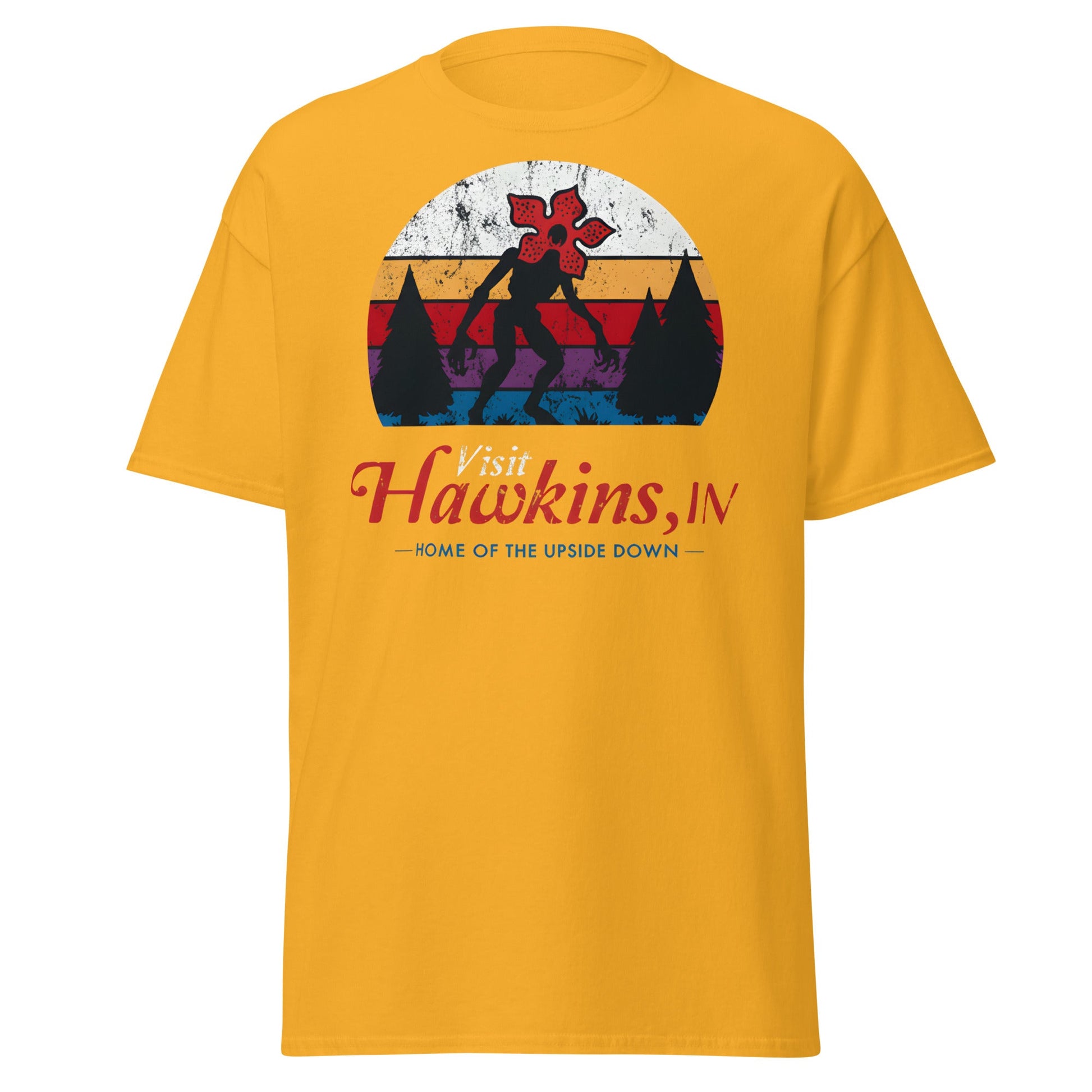 Visit Hawkins IN Home of the Upside Down T-Shirt - Gold - T-Shirts Online