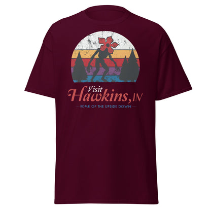 Visit Hawkins IN Home of the Upside Down T-Shirt - Maroon - T-Shirts Online