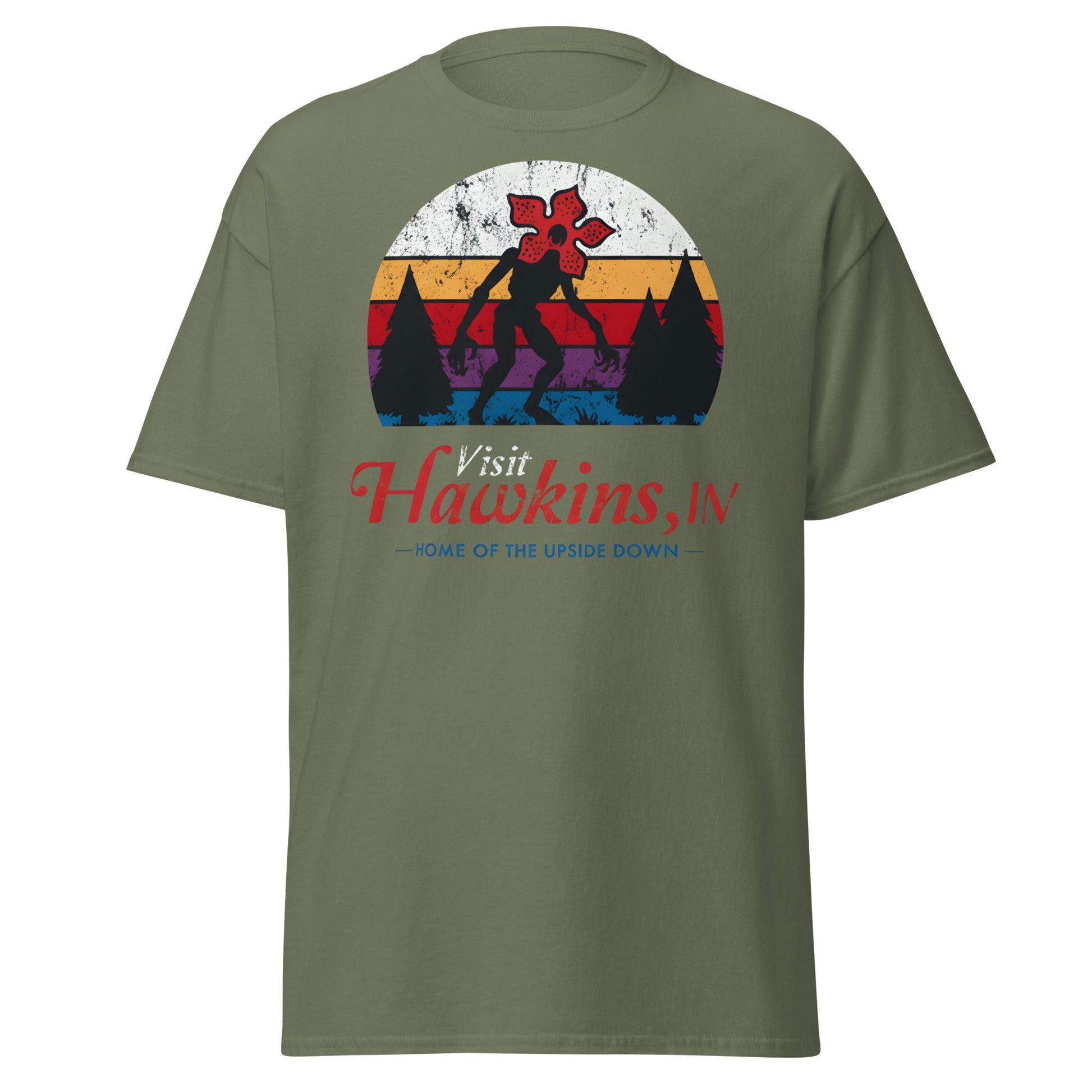 Visit Hawkins IN Home of the Upside Down T-Shirt - Military Green - T-Shirts Online