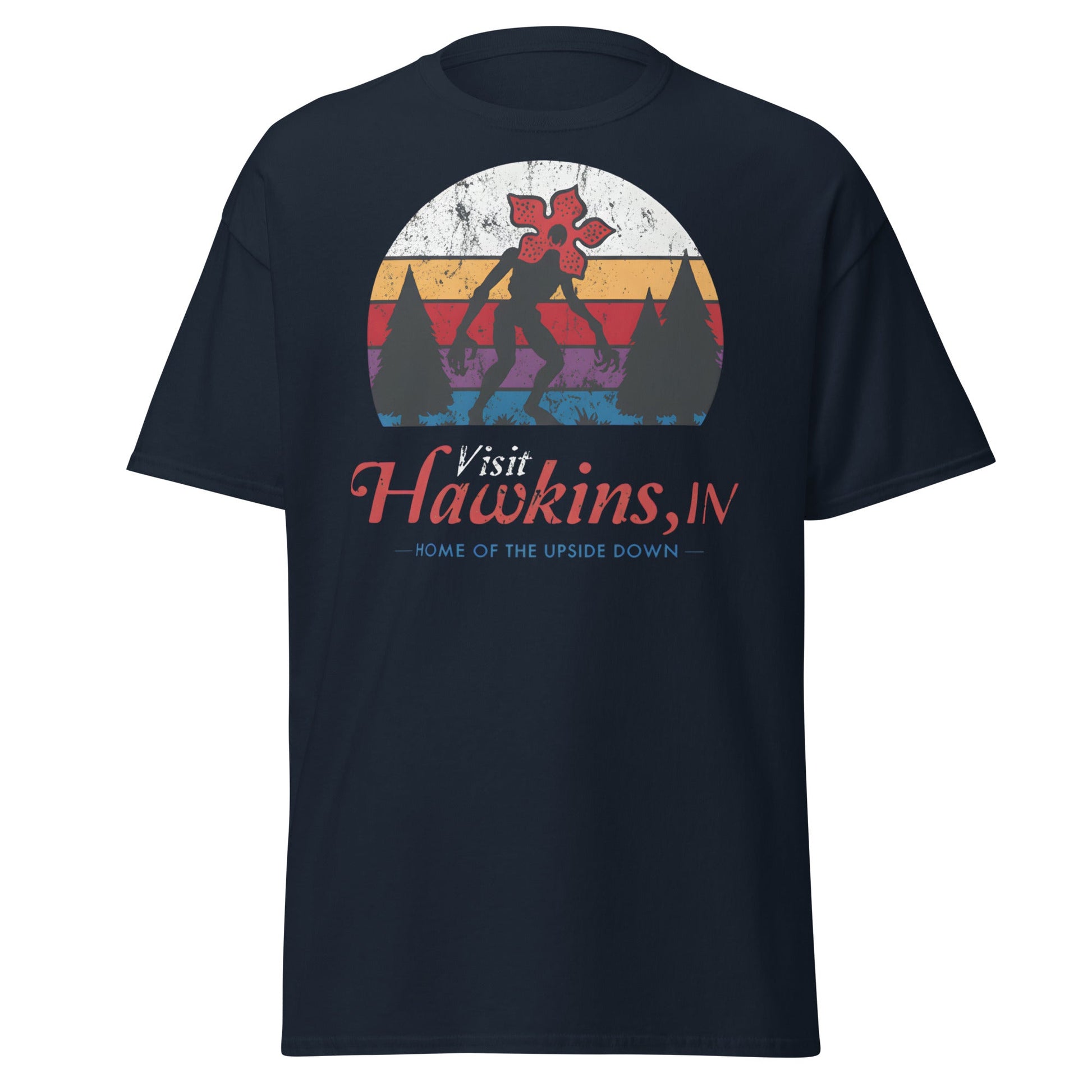 Visit Hawkins IN Home of the Upside Down T-Shirt - Navy - T-Shirts Online