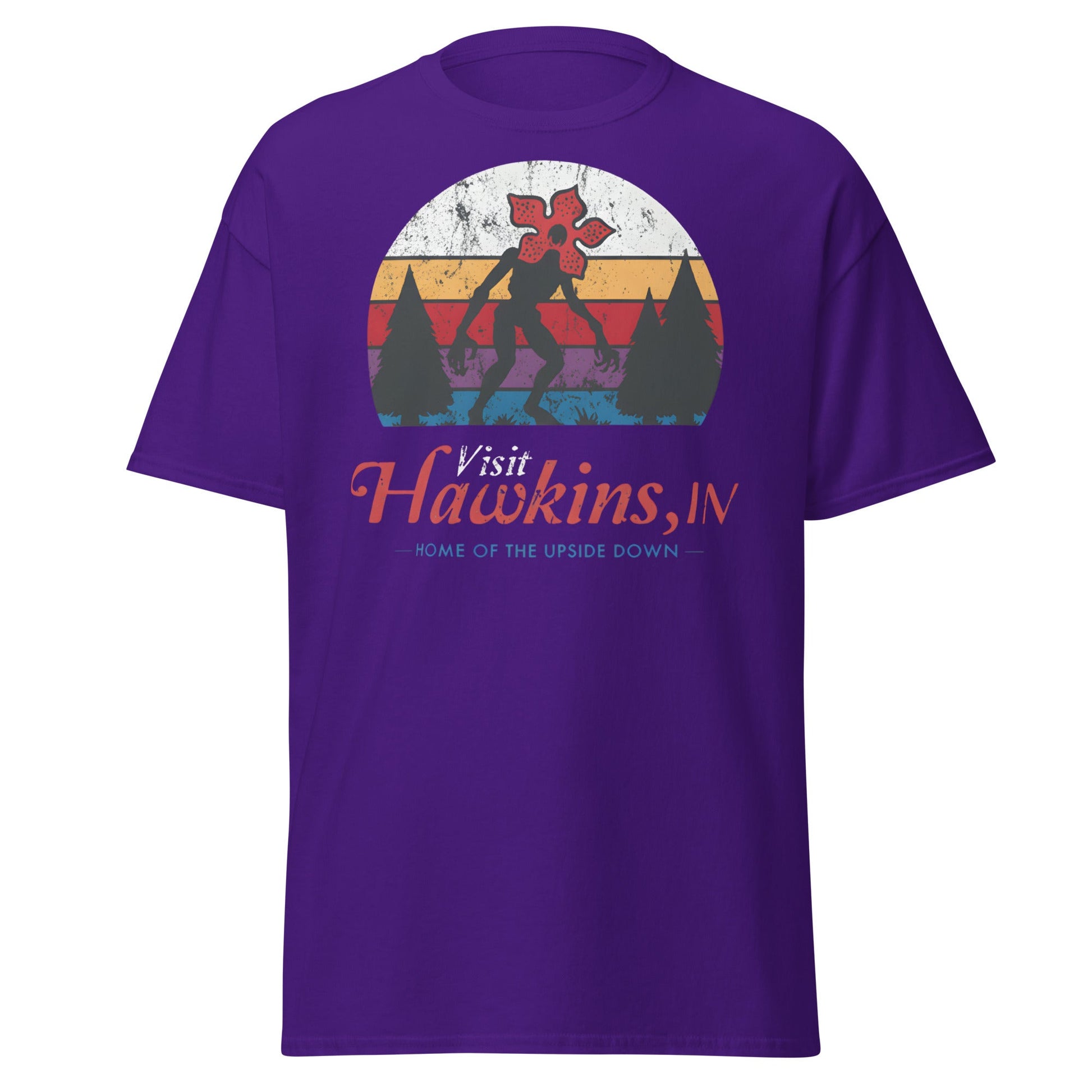 Visit Hawkins IN Home of the Upside Down T-Shirt - Purple - T-Shirts Online