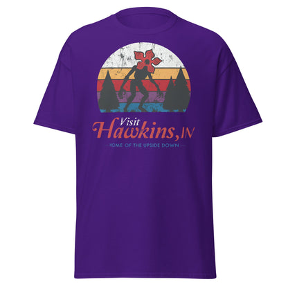 Visit Hawkins IN Home of the Upside Down T-Shirt - Purple - T-Shirts Online