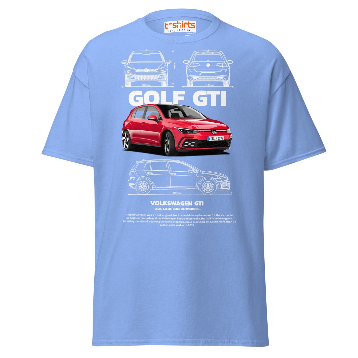 Volkswagen Golf GTI T-Shirt | Hot Hatch Car Tee - Carolina Blue - T-Shirts Online