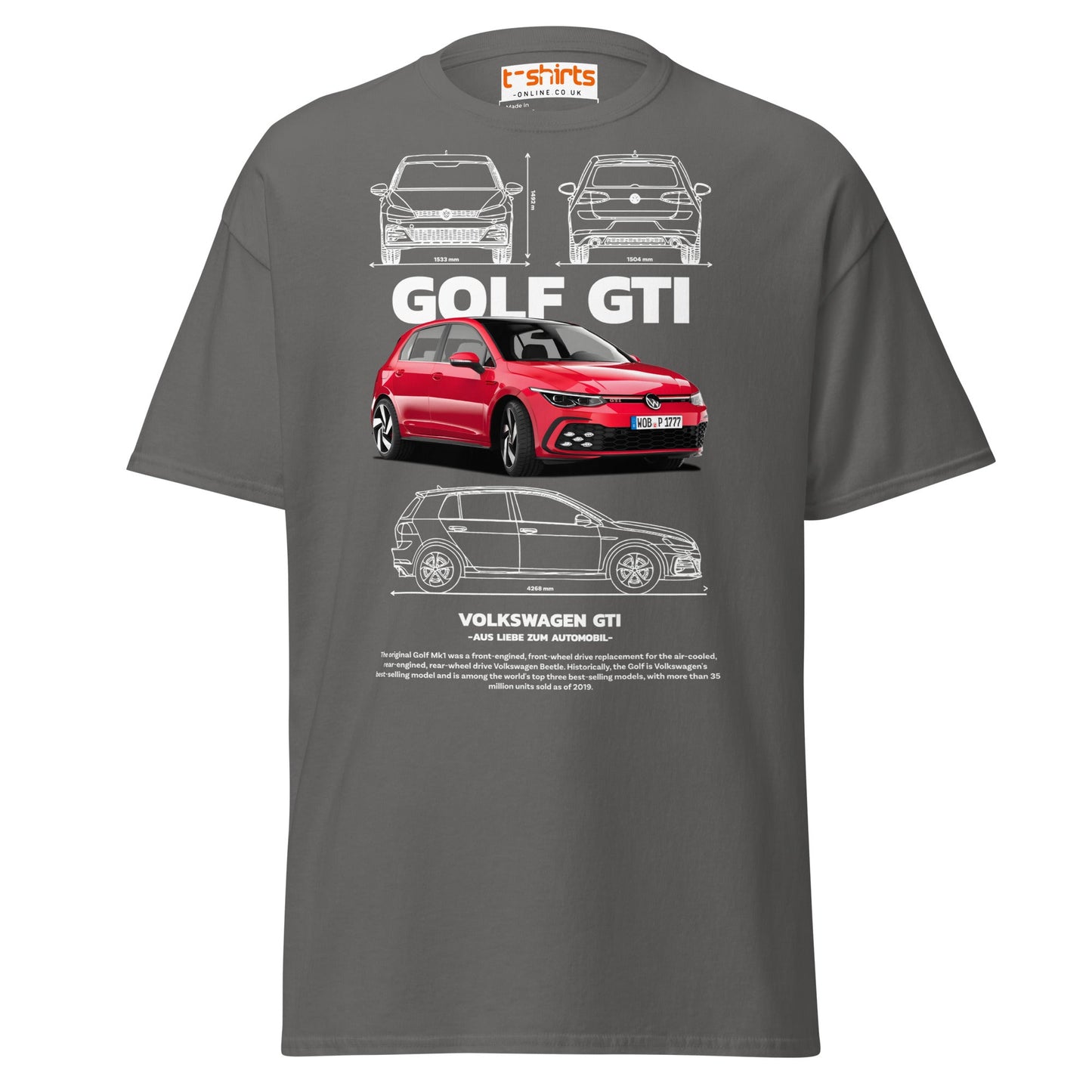 Volkswagen Golf GTI T-Shirt | Hot Hatch Car Tee - Charcoal - T-Shirts Online