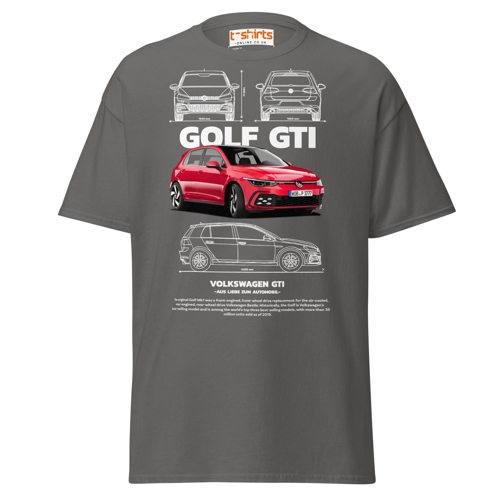 Volkswagen Golf GTI T-Shirt | Hot Hatch Car Tee - Charcoal - T-Shirts Online